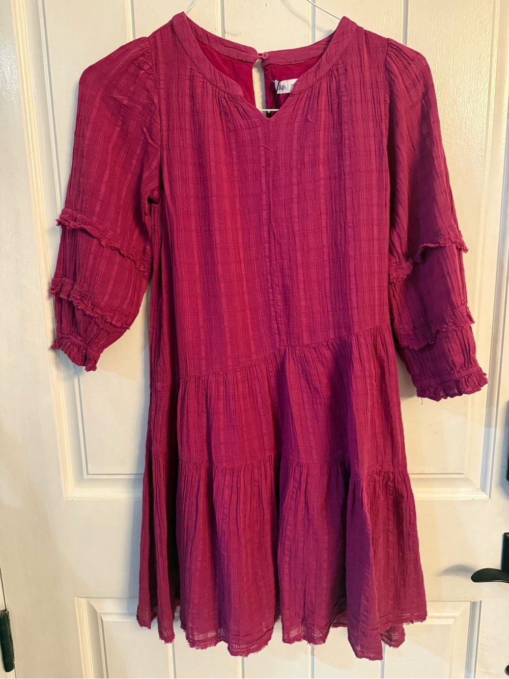 Zara Girls gauzy Magenta Tiered Cotton Dress